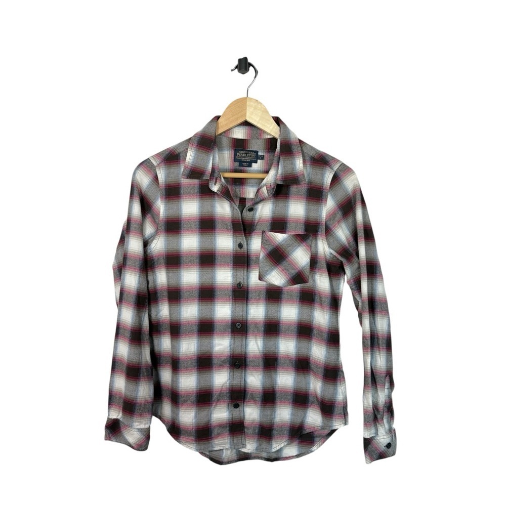 Pendleton Women’s Boyfriend Doublebrushed Flannel Shirt Brown/Red SP